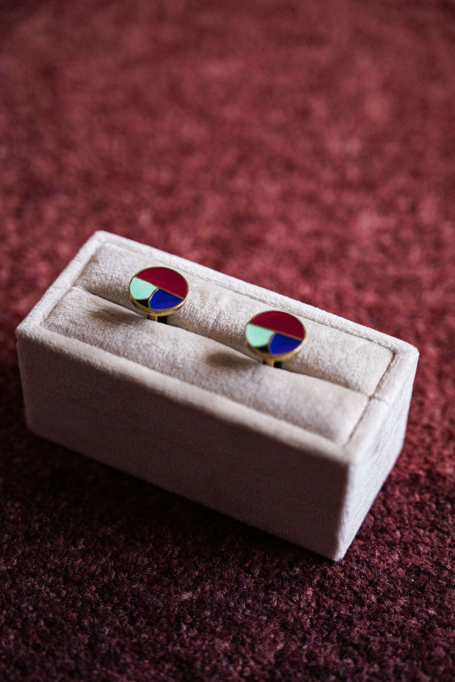 Cosy Corner Cufflinks with angular art deco inspired design, handmade enamel jewelry, exclusive jewellery, heritage inspired jewelry.