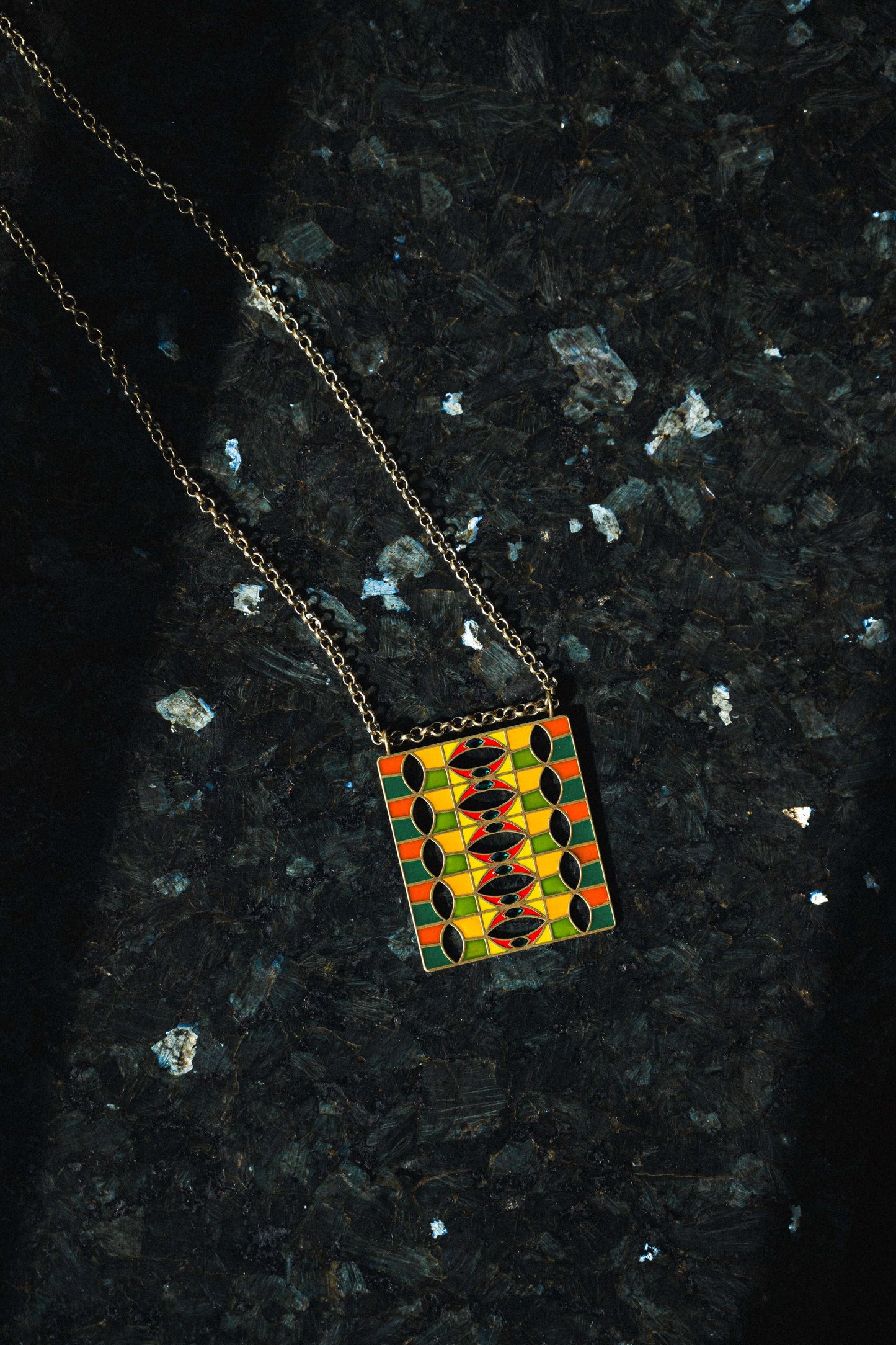 Alice Pendant with delicate art deco inspired design and refined details, handmade enamel jewelry, exclusive jewellery, art deco inspired jewelry, heritage inspired jewellery.