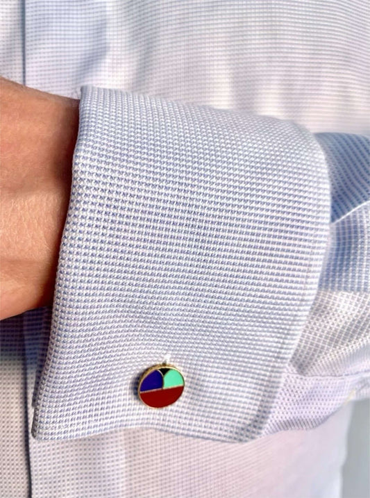 Cosy Corner Cufflinks with angular art deco inspired design, handmade enamel jewelry, exclusive jewellery, heritage inspired jewelry.