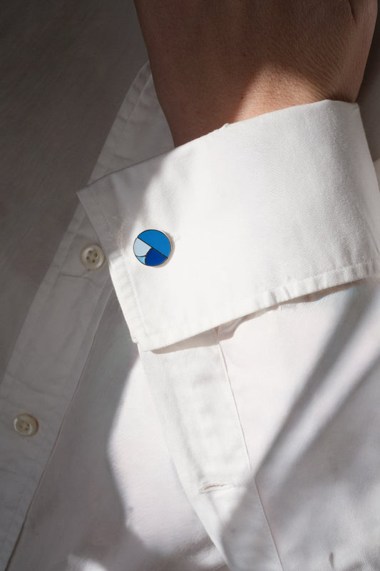Cosy Corner Cufflinks Blue with angular art deco inspired design, handmade enamel jewelry, exclusive jewellery, heritage inspired jewelry.