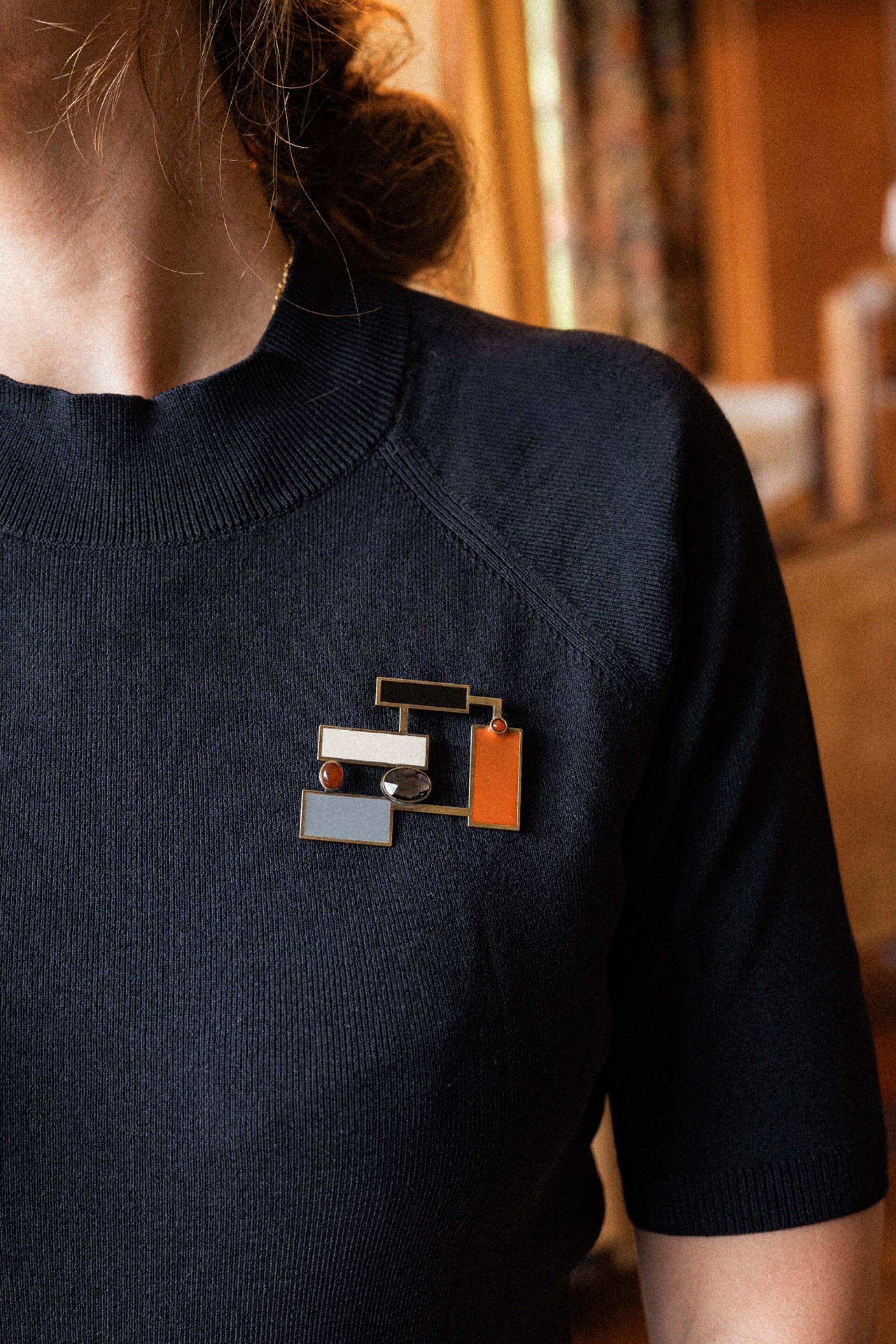 Suzanne Carnelian Brooch Pendant with natural carnelian and handmade enamel and art deco inspired design, heritage inspired jewellery, exclusive jewelry. 
