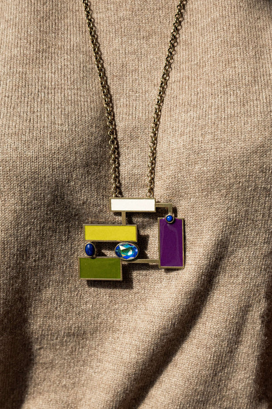 Suzanne Lapis-lazuli Brooch Pendant with deep blue natural lapis-lazuli and handmade enamel in art deco style, exclusive jewellery, art deco inspired jewelry, heritage inspired jewellery. 