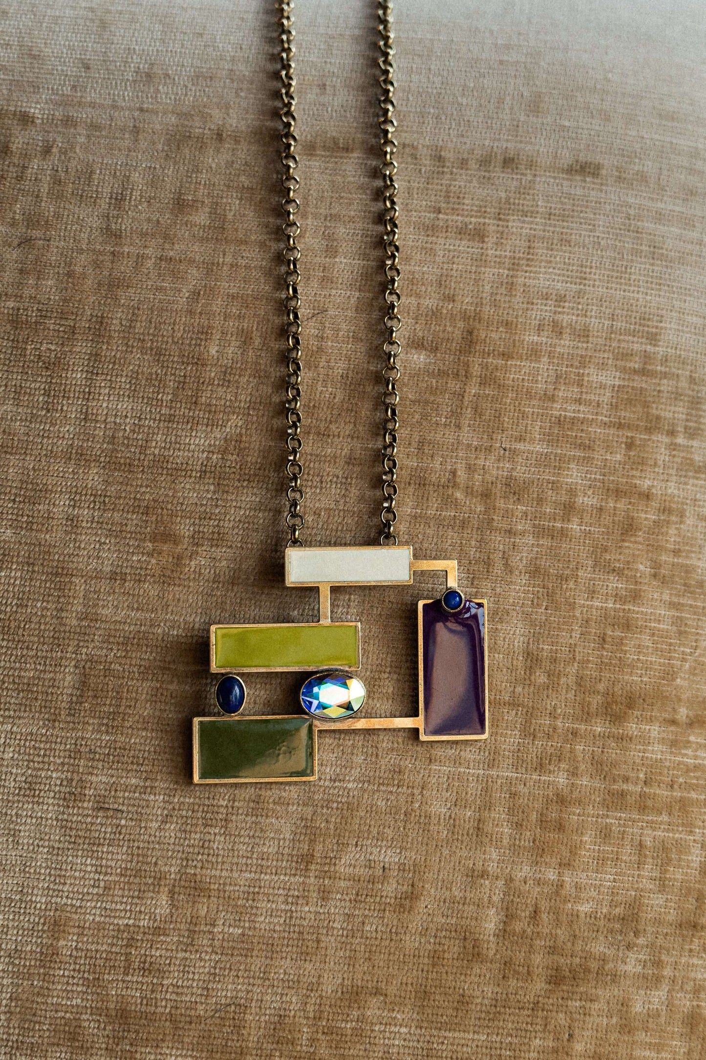 Suzanne Lapis-lazuli Brooch Pendant with deep blue natural lapis-lazuli and handmade enamel in art deco style, exclusive jewellery, art deco inspired jewelry, heritage inspired jewellery.